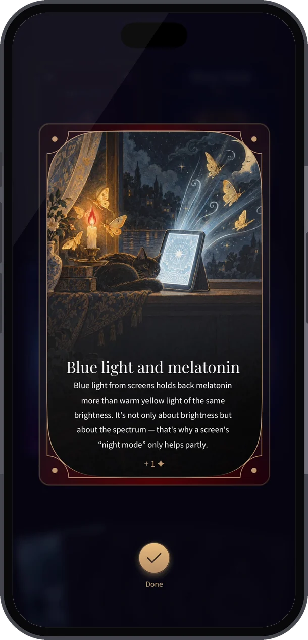 A Knowledge card about blue light and melatonin