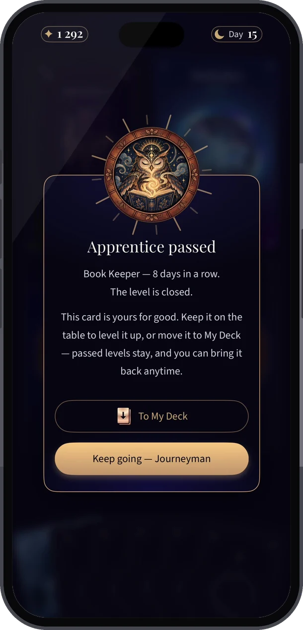 Apprentice level passed dialog